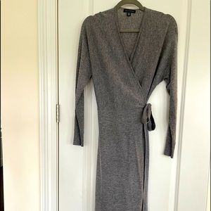 Saks Fifth Avenue gray sweater wrap dress